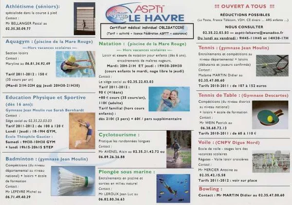 ASPTT LE HAVRE

SAISON 2011-2012

CONTACTS ET TARIFS PAR SECTION