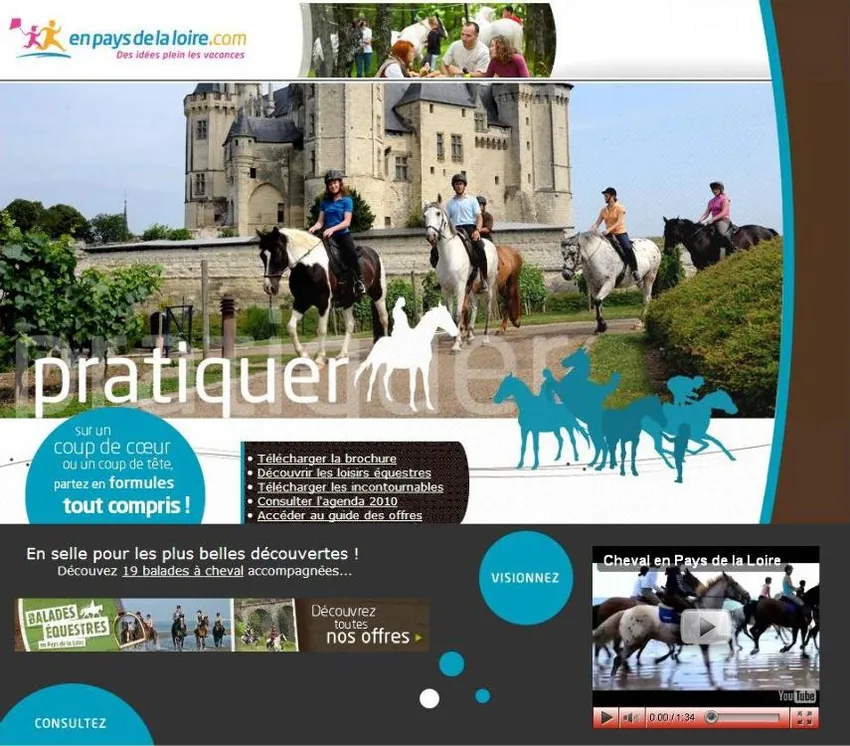 Tout sur le cheval et le tourisme équestre en Pays de la Loire : brochure régionale Cheval en Pays de la Loire, agenda des évènements, sites de visite équestre, les adresses, idées de séjours et loisirs équestres, balades équestres pour débutants, vidéos…  